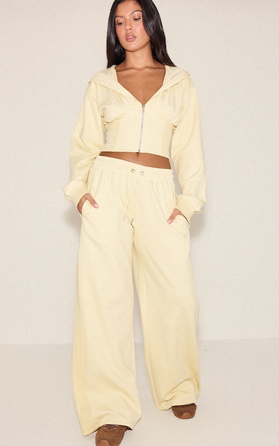 Buttercream Embroidered Interlock Rib Panel Wide Leg Sweatpants