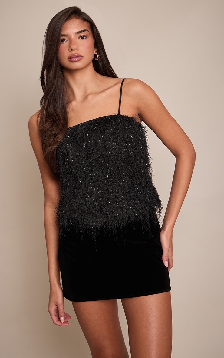 Black Metallic Fringe Cami Top  image 1