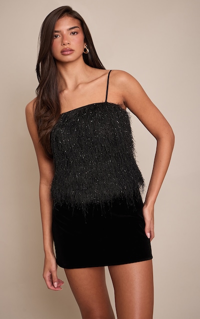 Black Metallic Fringe Cami Top