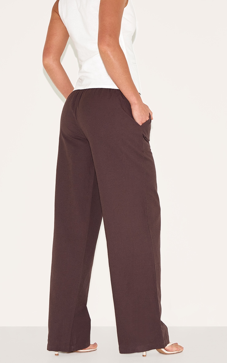 Tall Chocolate Linen Drawstring Waist Pants image 3