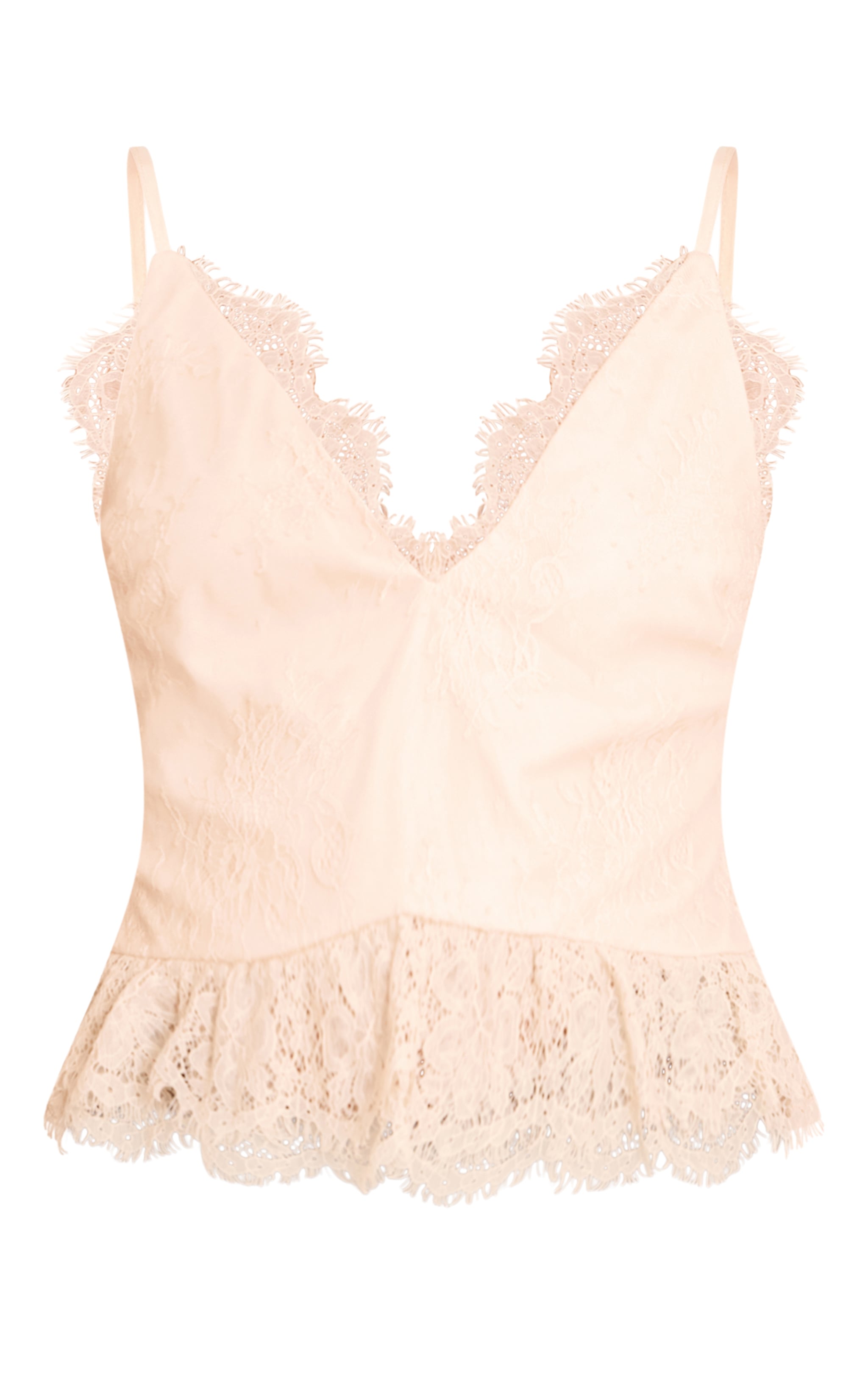 Nude Lace Peplum Detail Strappy Cami Top image 5