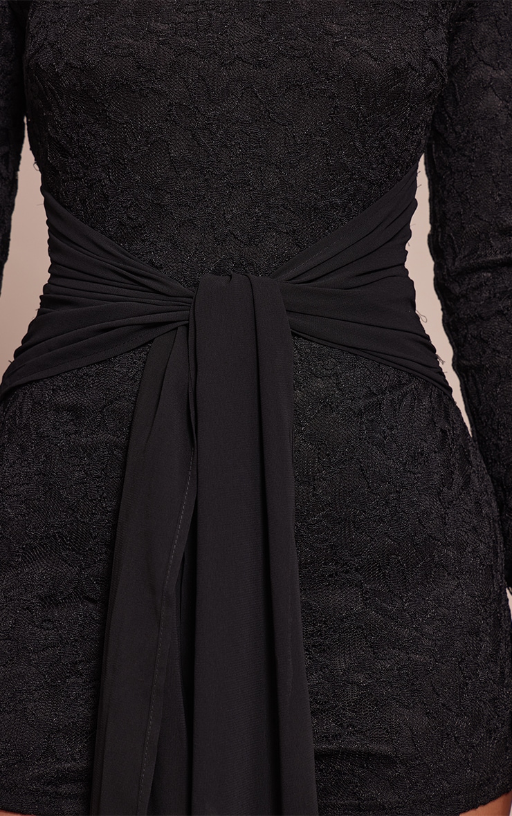 Petite Black Lace Fitted Romper With Wrap Around Detail image 4