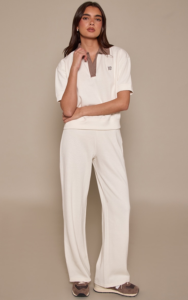 Cream Rib Thin Waistband Pants image 1