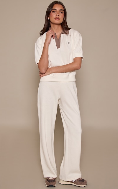 Cream Rib Thin Waistband Pants