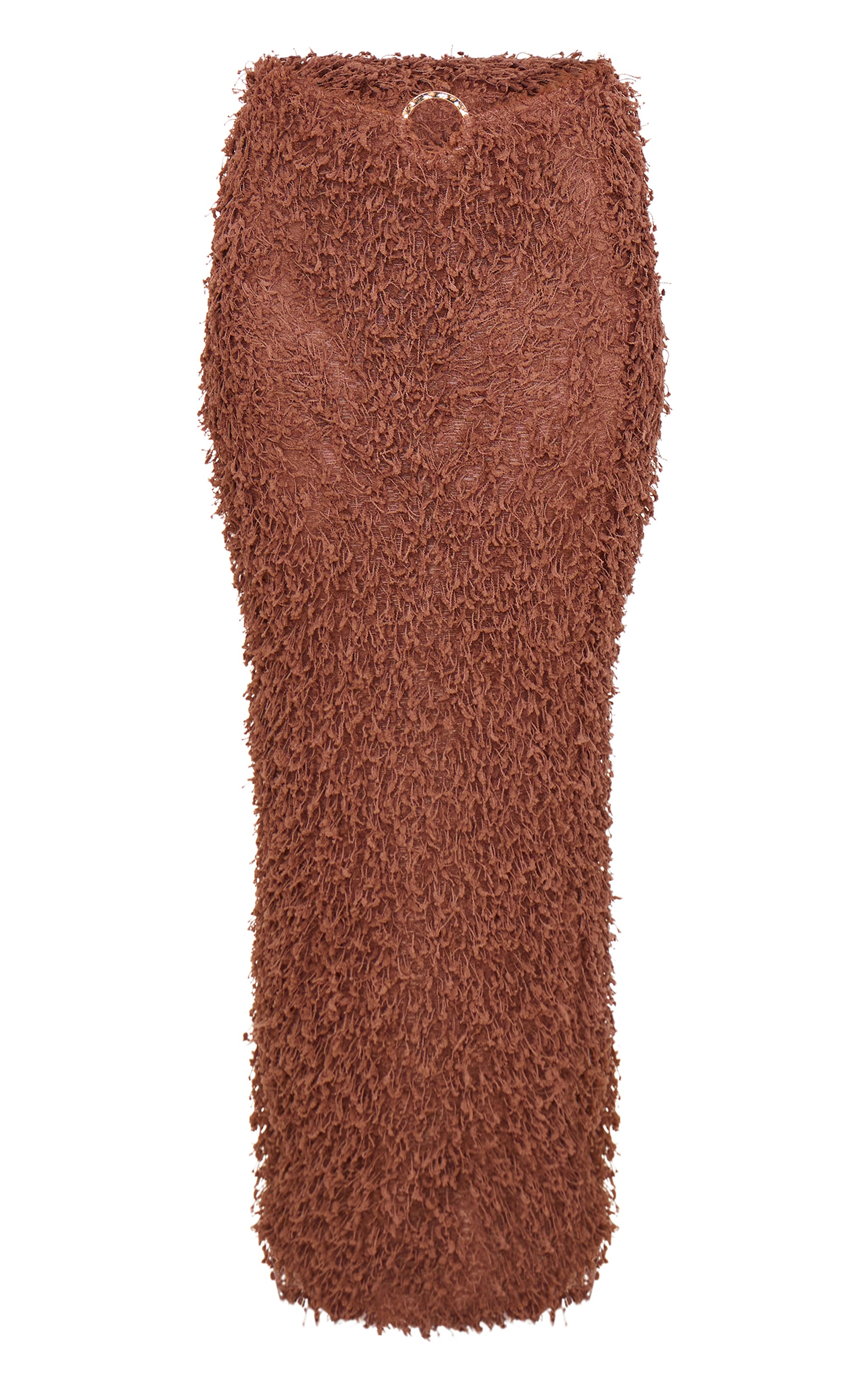 Chocolate Brown Fluffy Textured Trim Detail Low Rise Maxi Skirt image 5