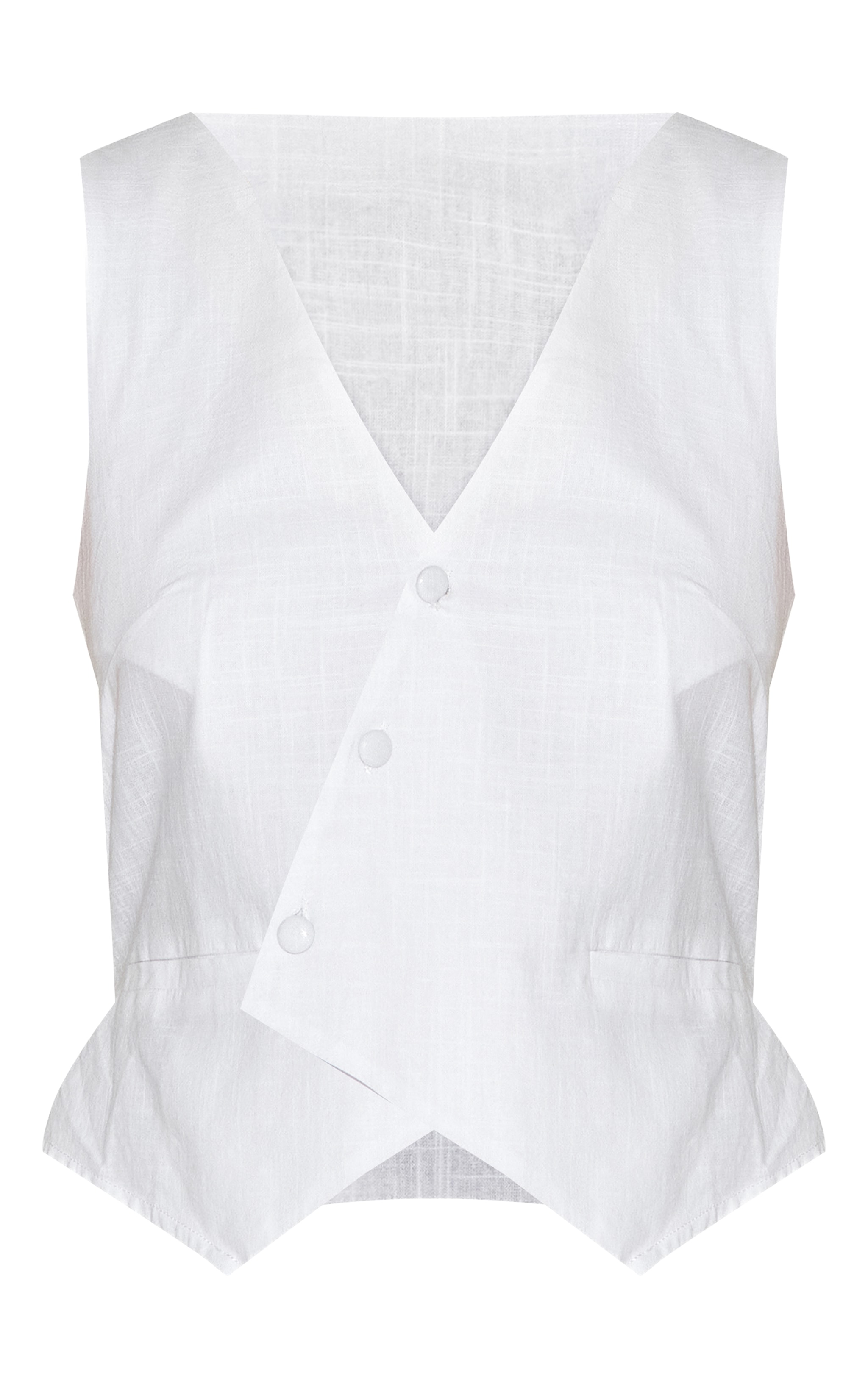 Cream Linen Look Tailored Asymmetric Vest Romper image 5