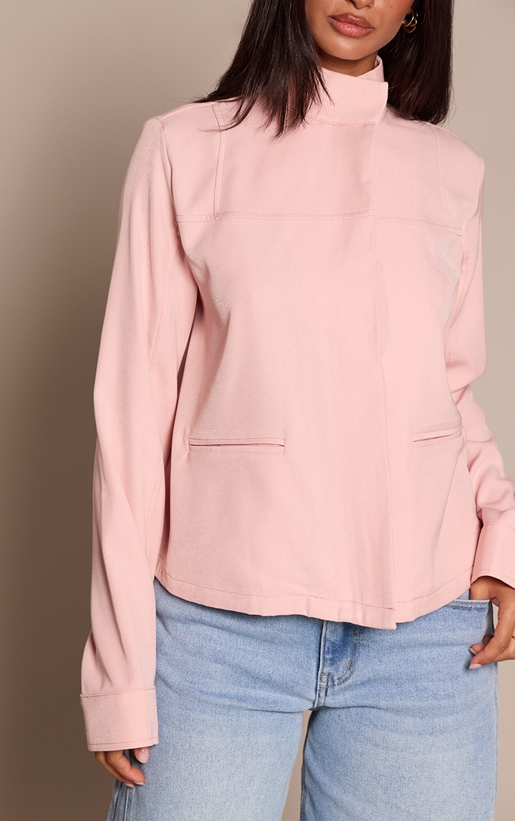 Petite Baby Pink Funnel Neck Tailored Jacket image 4