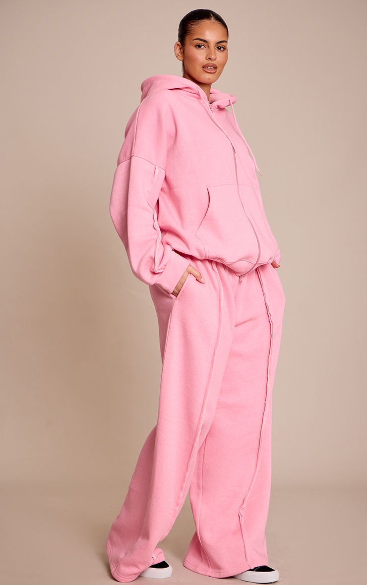  Plus Light Pink Oversized Seam Detail Zip Through Hoodie image 3