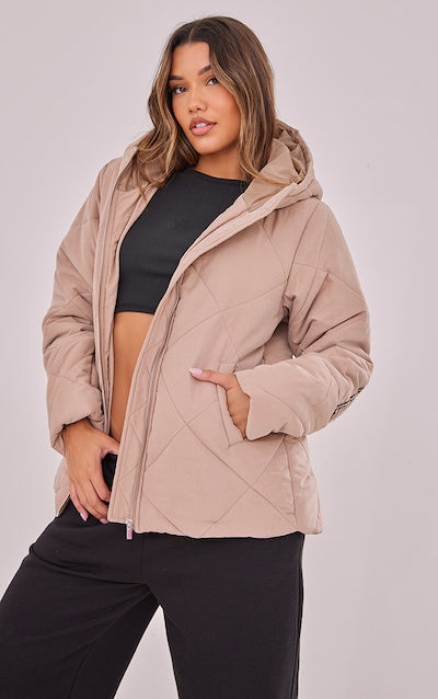 PRETTYLITTLETHING Stone Peach Skin Diamond Quilted Oversized Puffer
