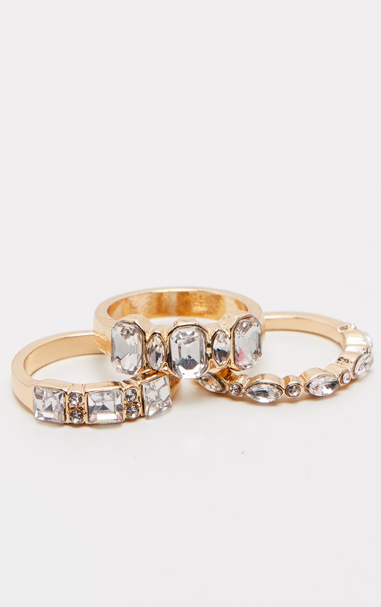 Gold Three Set Diamante Rings