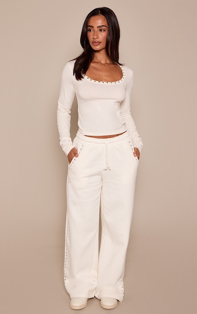 Petite Ecru Stud Detail Joggers