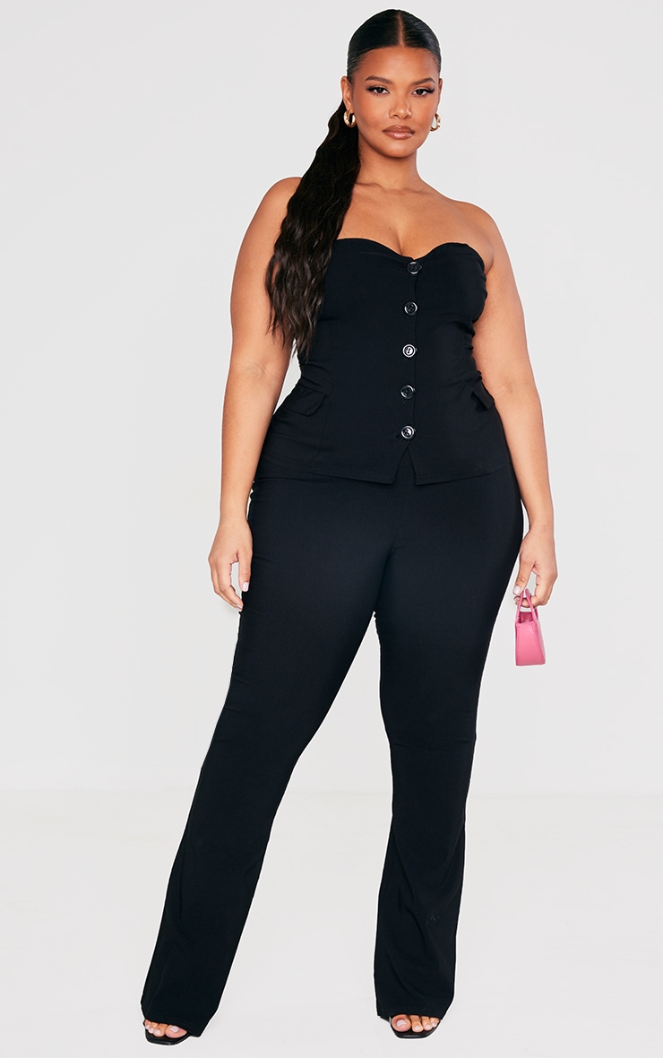 Plus Black Stretch Woven Flare Leg Pants image 1