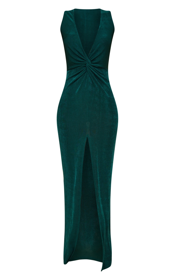 Emerald Green Slinky Dress Slinky Ruched Emerald Green Slinky Dress  Laurelina Bow-Detail
