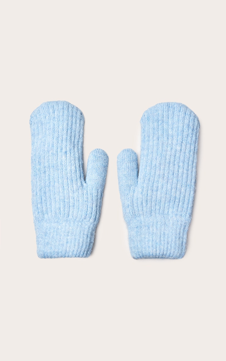 Powder Blue Ribbed Knitt Mittens image 2