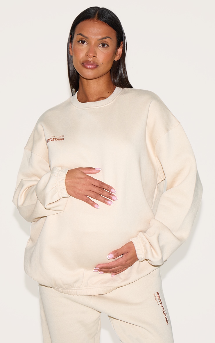 PRETTYLITTLETHING Maternity Stone Logo Oversized Sweatshirt image 1