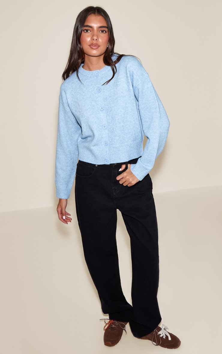 Light Blue Crew Neck Knit Cardigan image 3