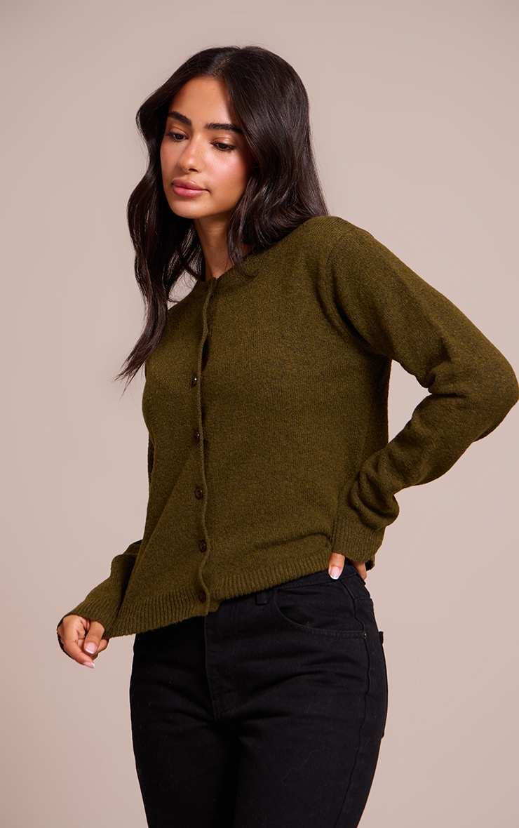 Petite Khaki Knit Button Through Cardigan image 4