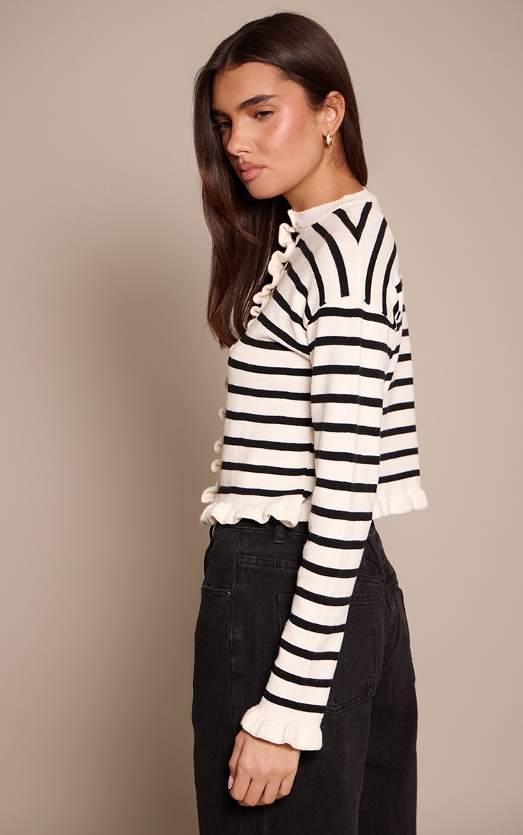 Mono Striped Frill Hem Knitted Cardigan  image 2