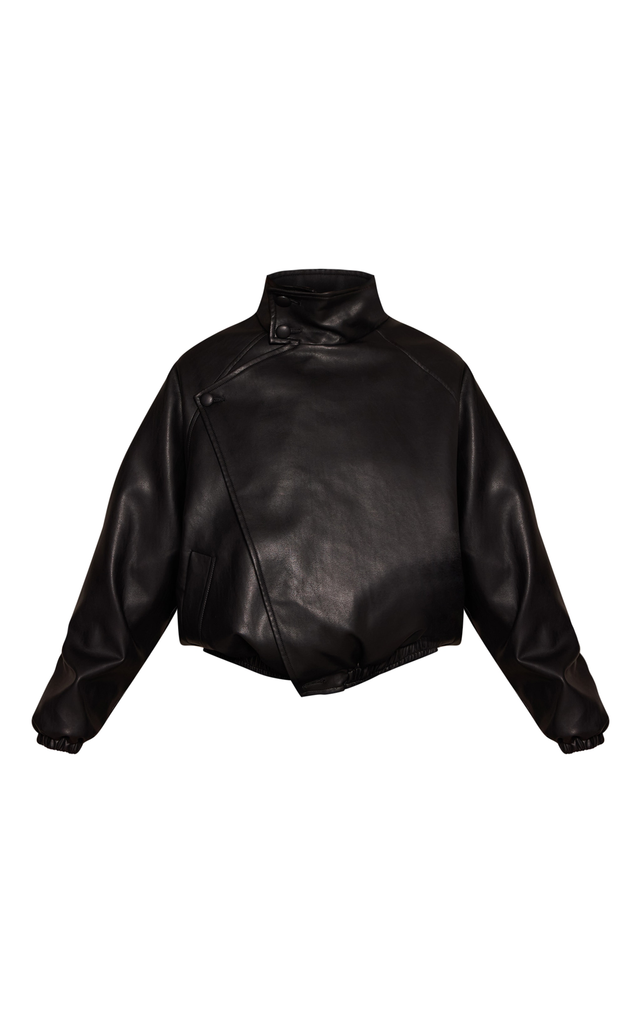 Black Funnel Neck Leather Jacket  image 5