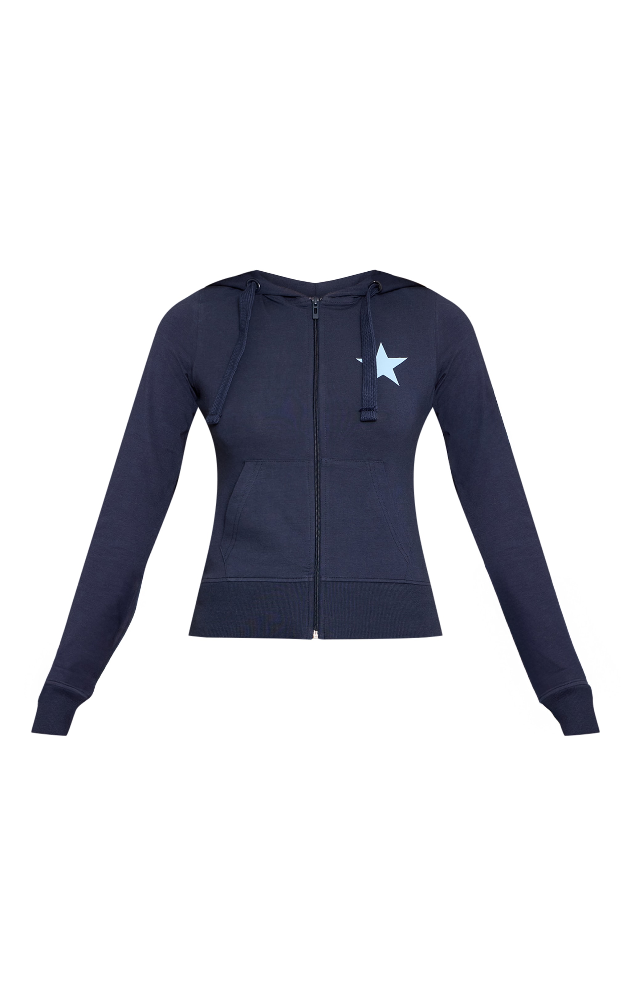Navy Star Print Fitted Zip Up Hoodie image 5
