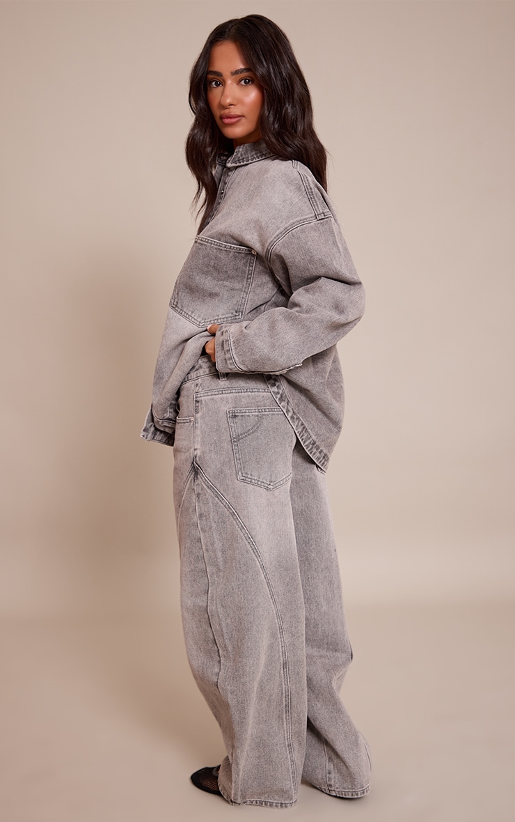 Petite Grey Seam Detail Barrel Jeans image 3