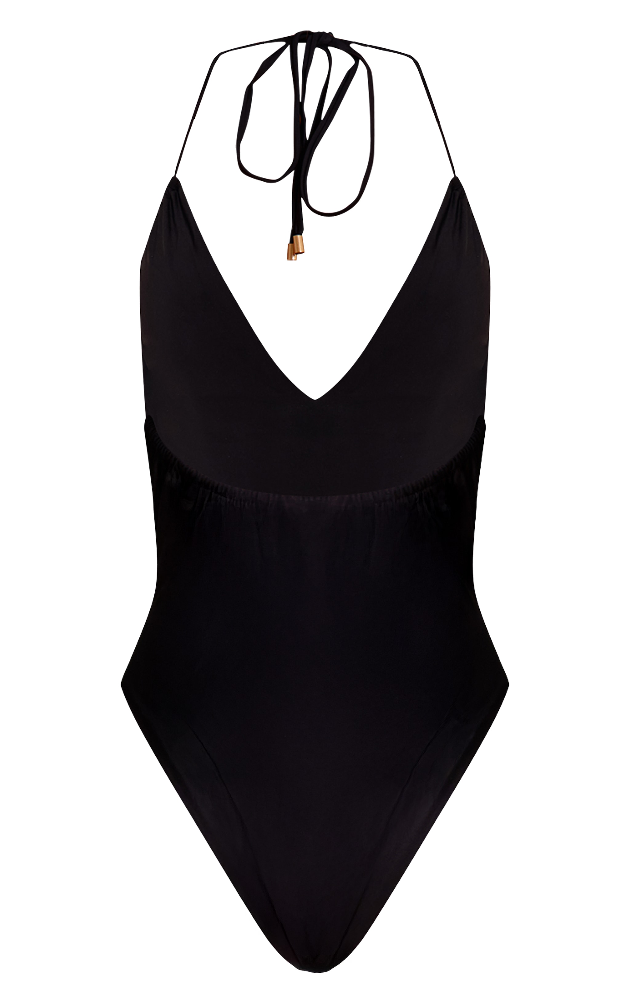 Black Ruched Detail Halter Tie Swimsuit image 6