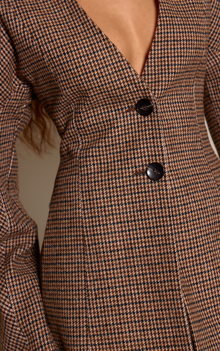 Chocolate Checked Collarless Cocoon Sleeve Blazer image 4