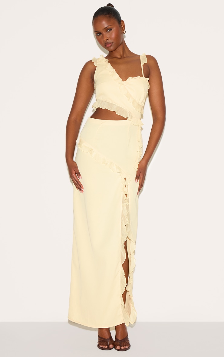 Butter Cream Chiffon Frill Cut Out Maxi Dress image 3