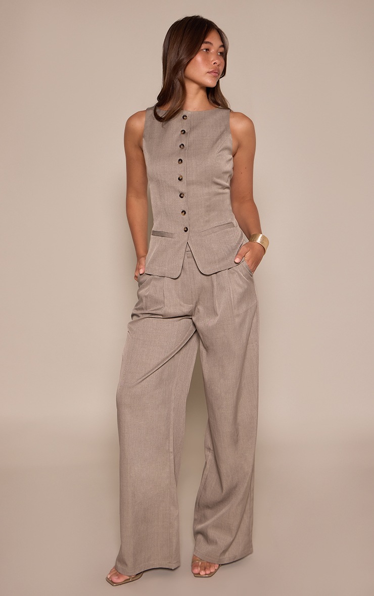 Taupe Tailored Woven Pleated Wide Leg Pants image 2