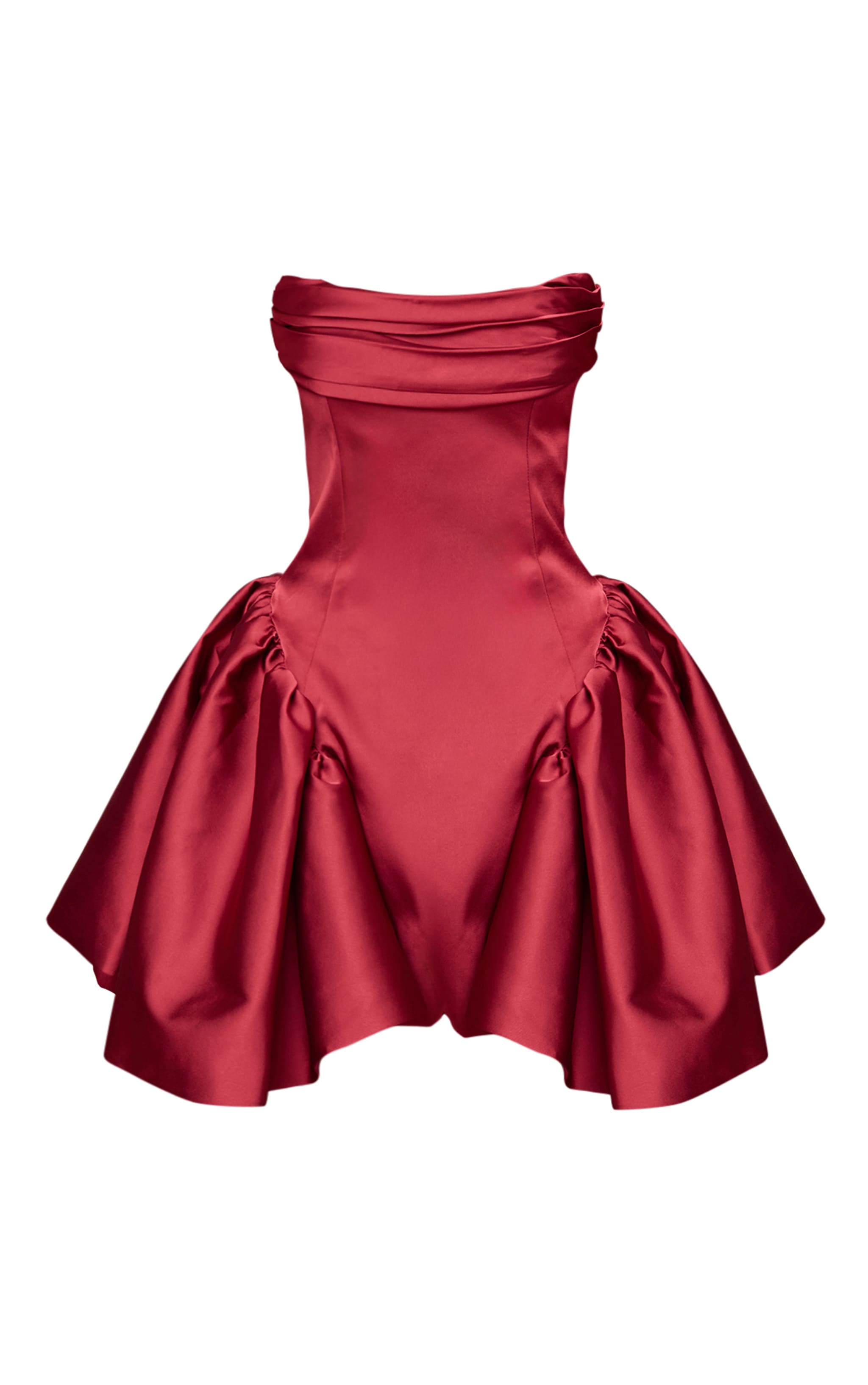 Burgundy Satin Bandeau Extreme Puff Shift Dress image 5