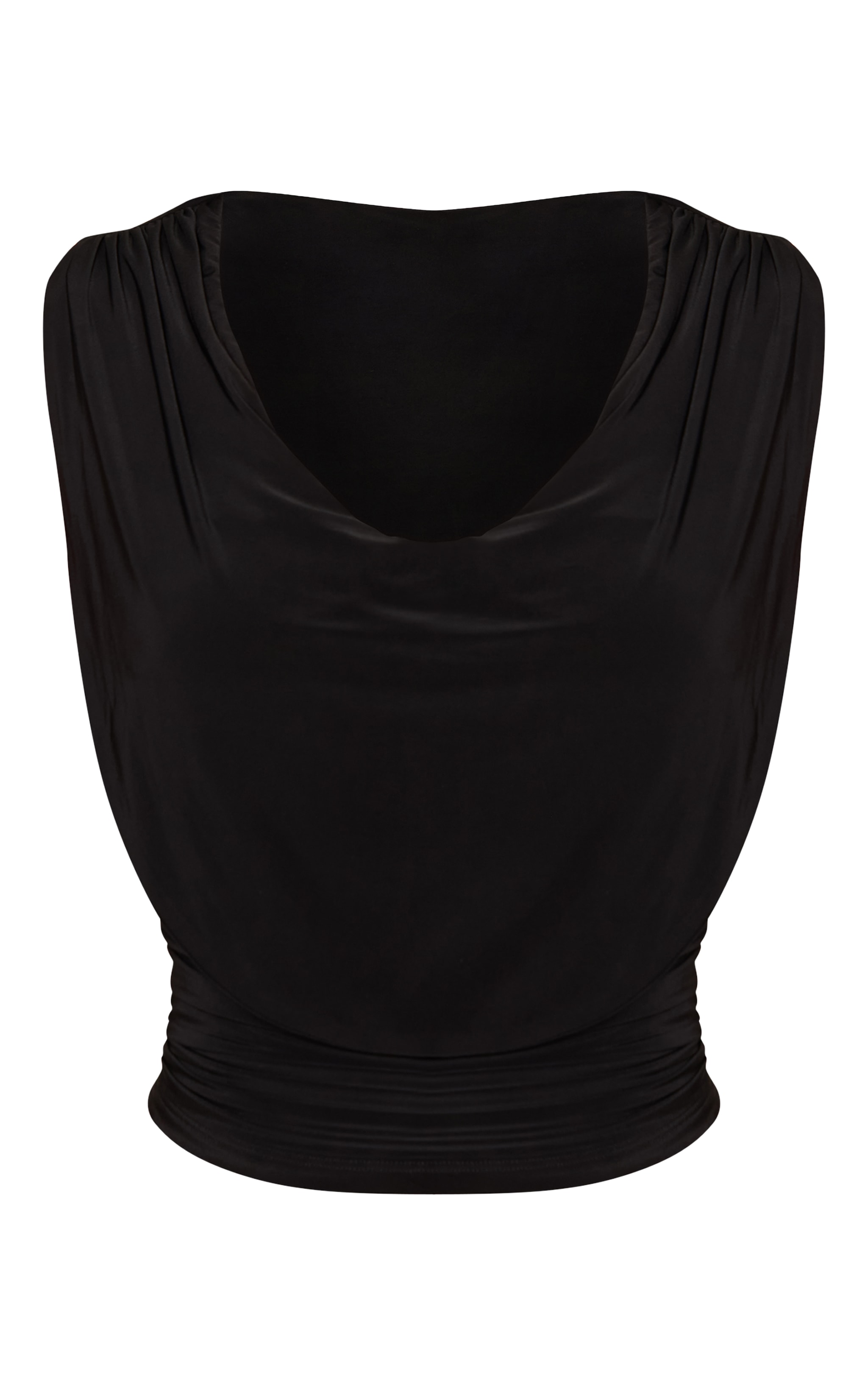 Black Double Layer Slinky Drapey Cowl Neck Top image 5