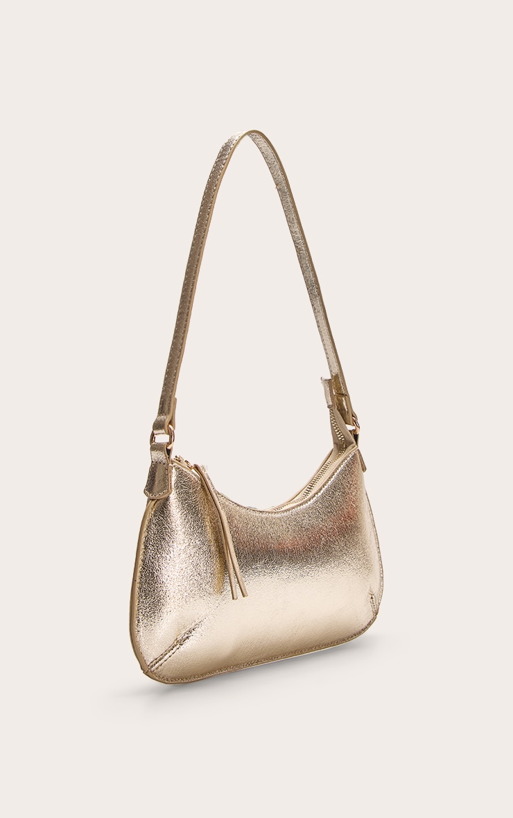 Gold Gold Crinkle Pu Baguette Shoulder Bag image 3