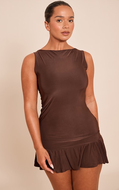 Shape Mini robe moulante chocolat sans manches à volants
