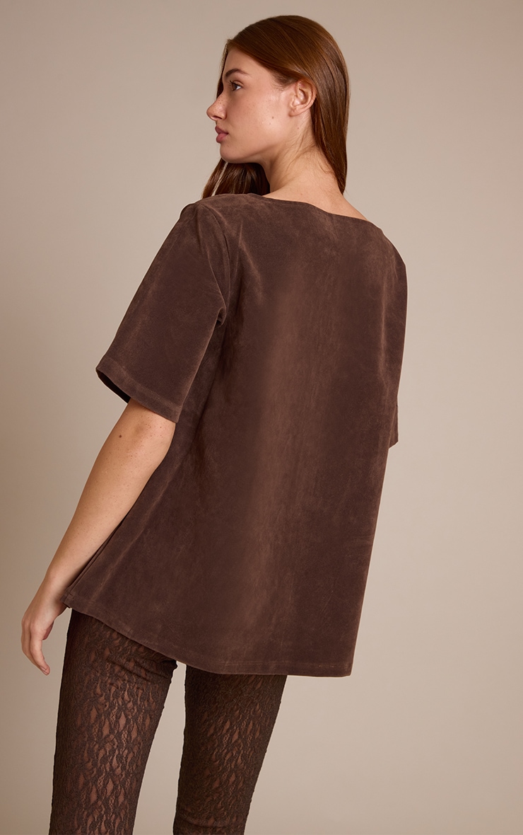 Dark Chocolate Faux Suede Oversized Boxy Detail Structured Top image 2