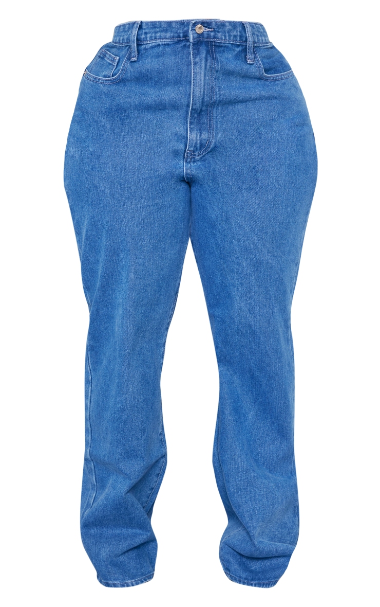 Plus Mid Blue Wash Straight Leg Denim Jeans image 4