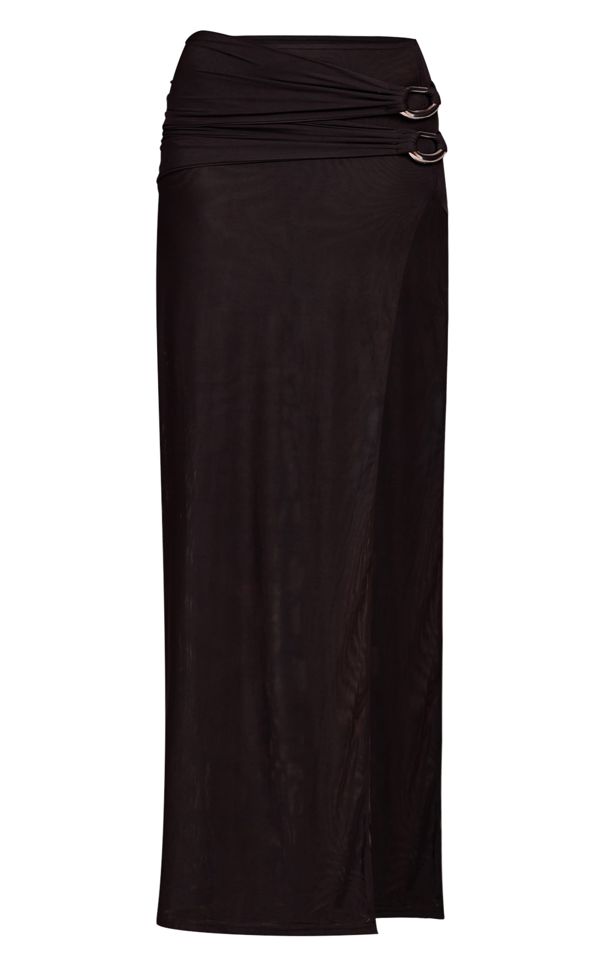 Black Double Layer Mesh Trim Detail Maxi Skirt image 5