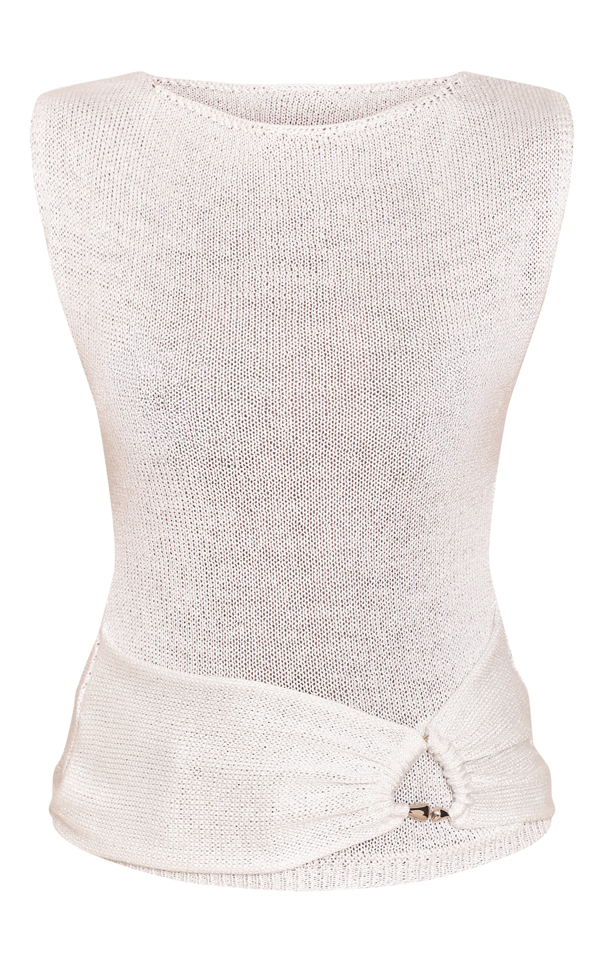Off White Boat Neck Filagree Trim Top image 5