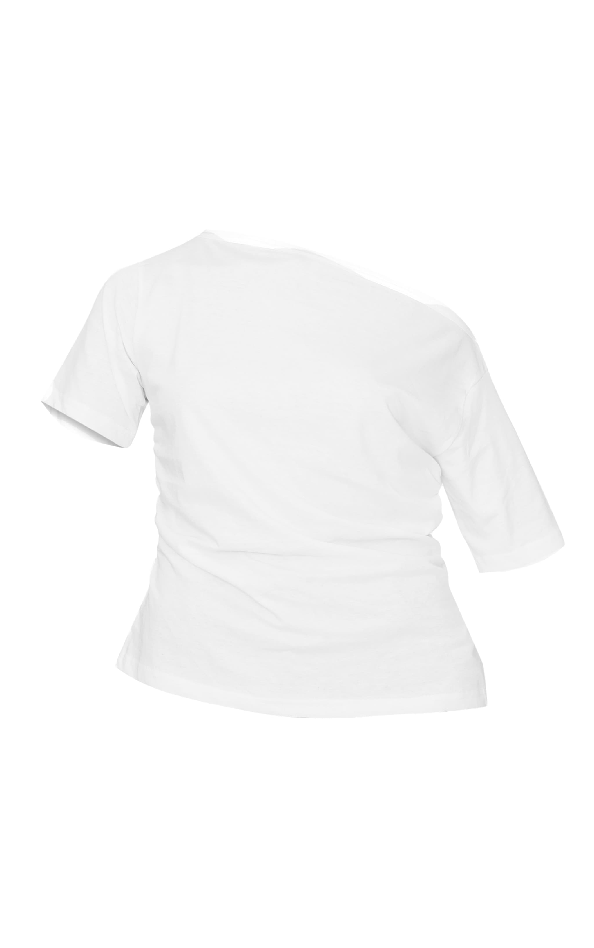 White Asymmetric Ruched Side Detail T Shirt image 5