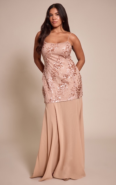 Sculpt Robe mi-longue à ourlet plongeant à paillettes ton sur ton nude