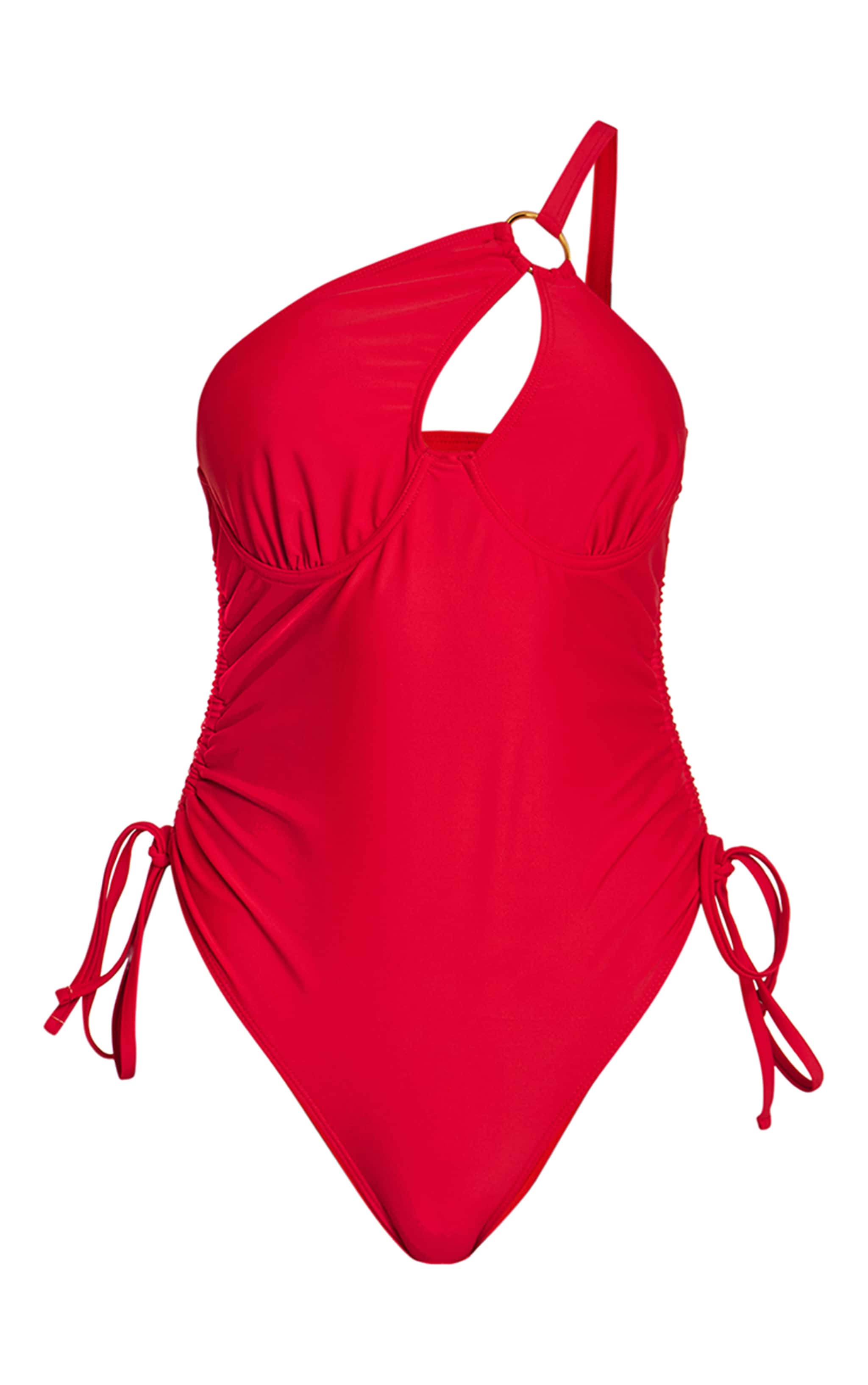 Red One Shoulder Underwired Swimsuit image 5