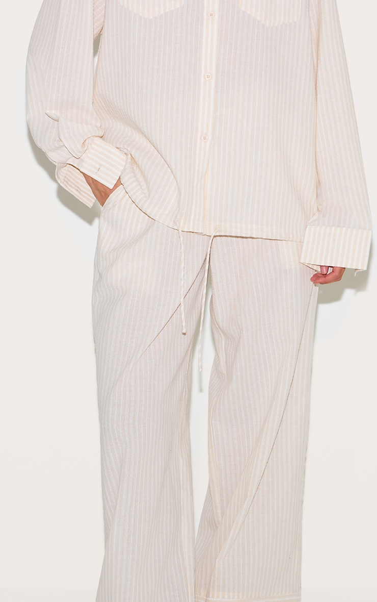 Stone Striped Linen Drawstring Wide Leg Pants image 4