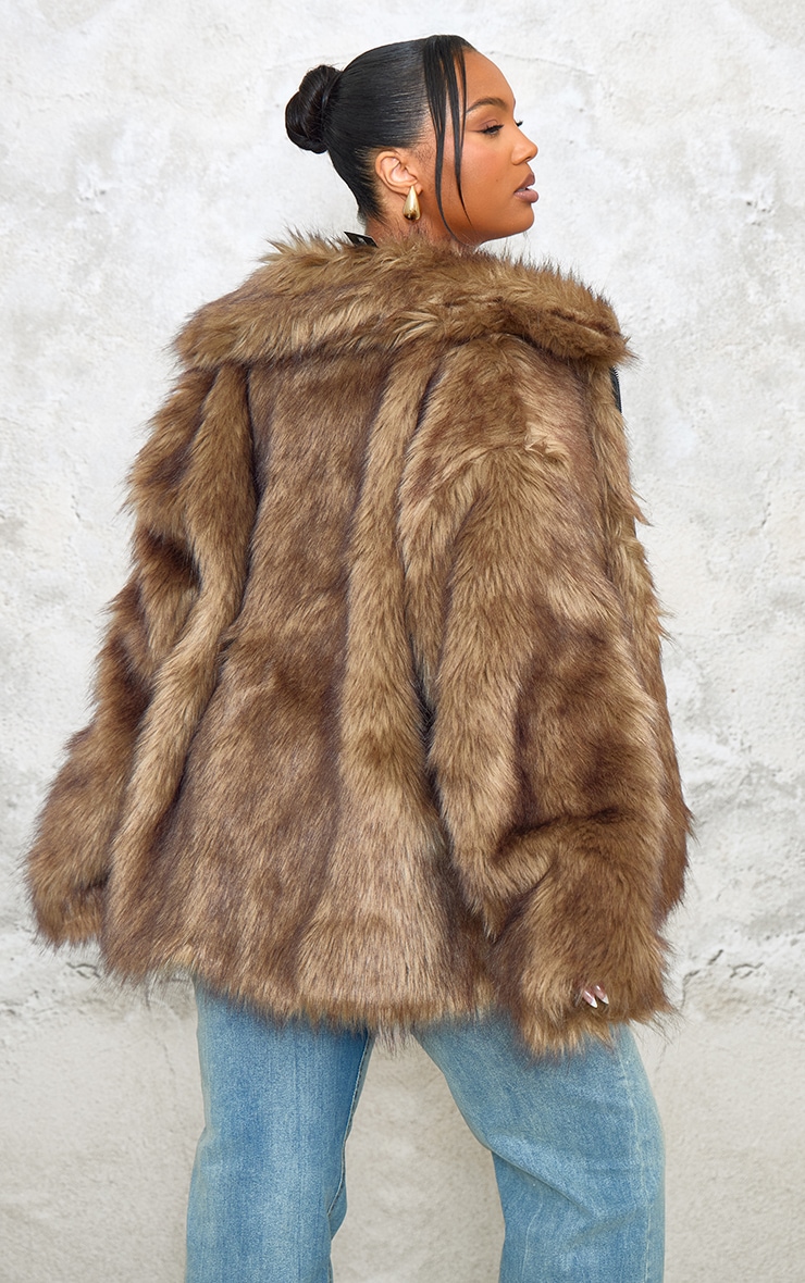 Plus Dark Brown Faux Fur Oversized Coat image 1