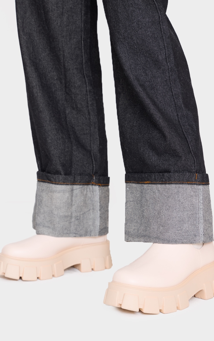 Cream PU Chunky Sole High Chelsea Ankle Boots image 1