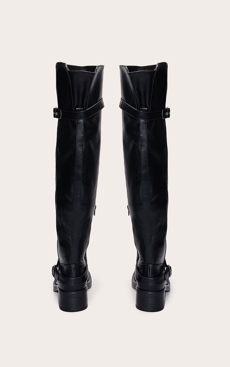 Black PU Buckle Detail Over The Knee Boots image 4