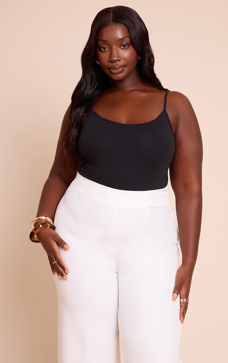 Plus Black Soft Cotton Strappy Bodysuit image 1