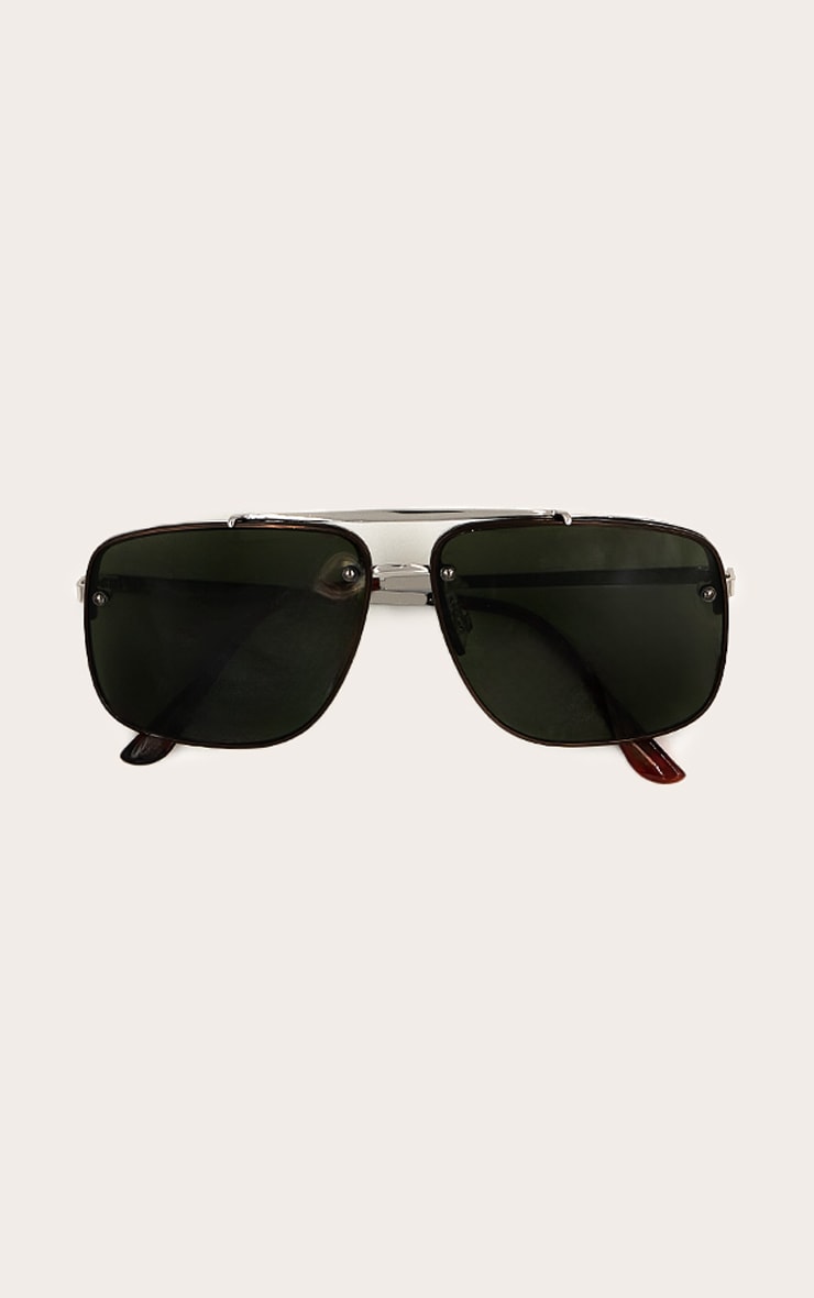 Silver Oversized Angled Aviator Sunglasses image 2