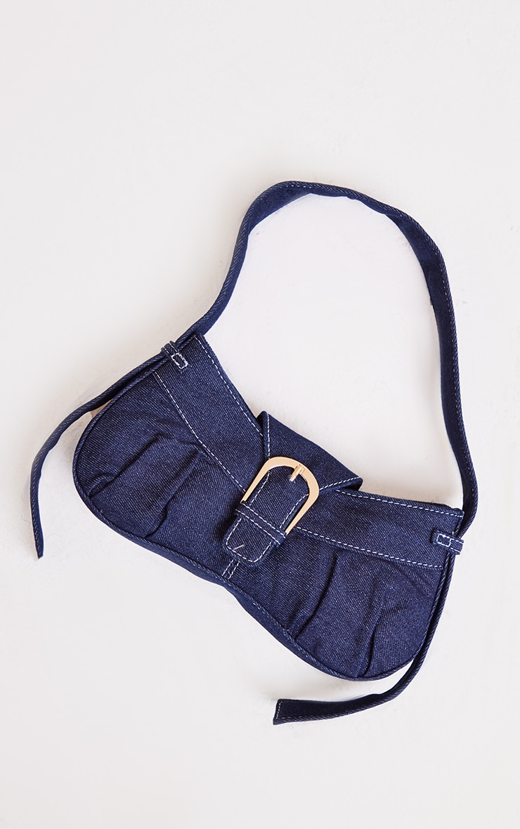 Blue Denim Buckle Stitch Detail Shoulder Bag image 2