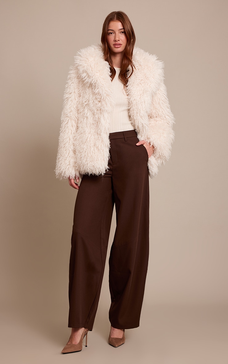 Cream Mongolian Fur Midi Coat image 3