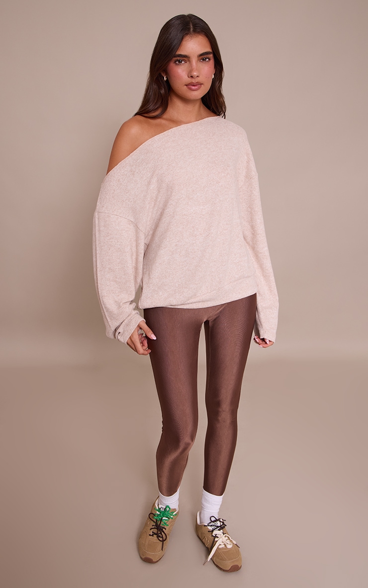 Sand Soft Knit Asymmetric Oversized Slouchy Long Sleeve Top image 3