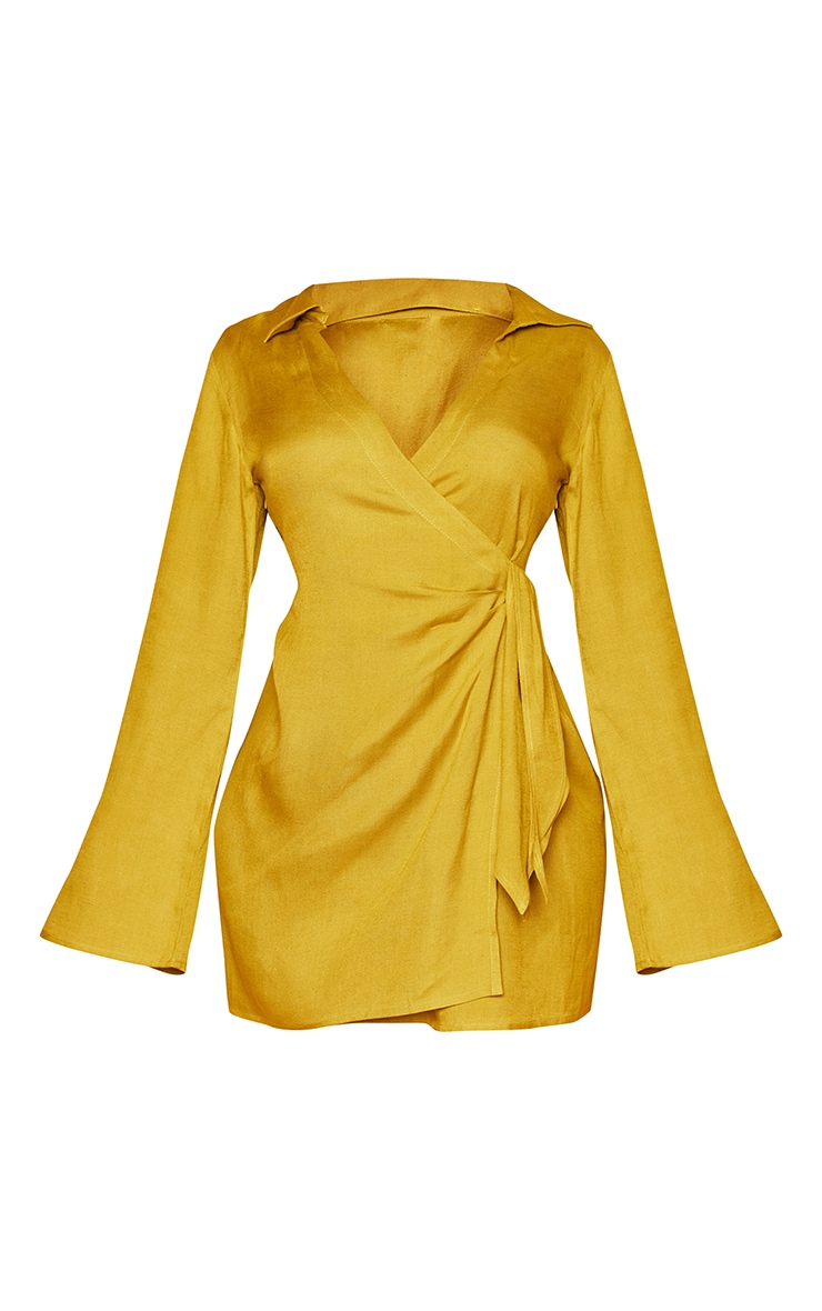 Olive Linen Wrap V Neck Shirt Dress | Dresses | PLT QA